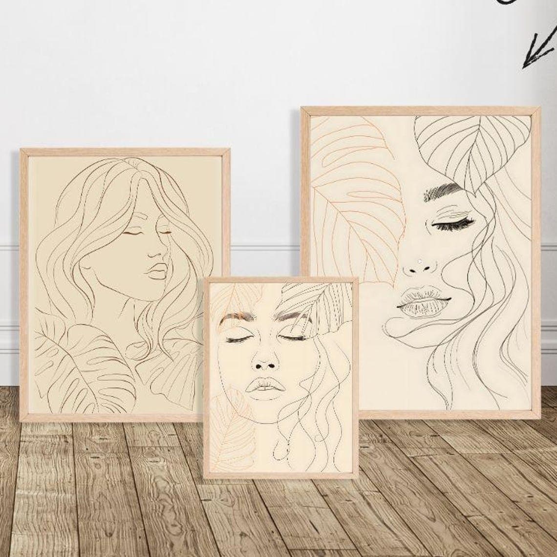 In Bloom Vol. 2: Botanical Woman Line Art Set of 3 Palm…