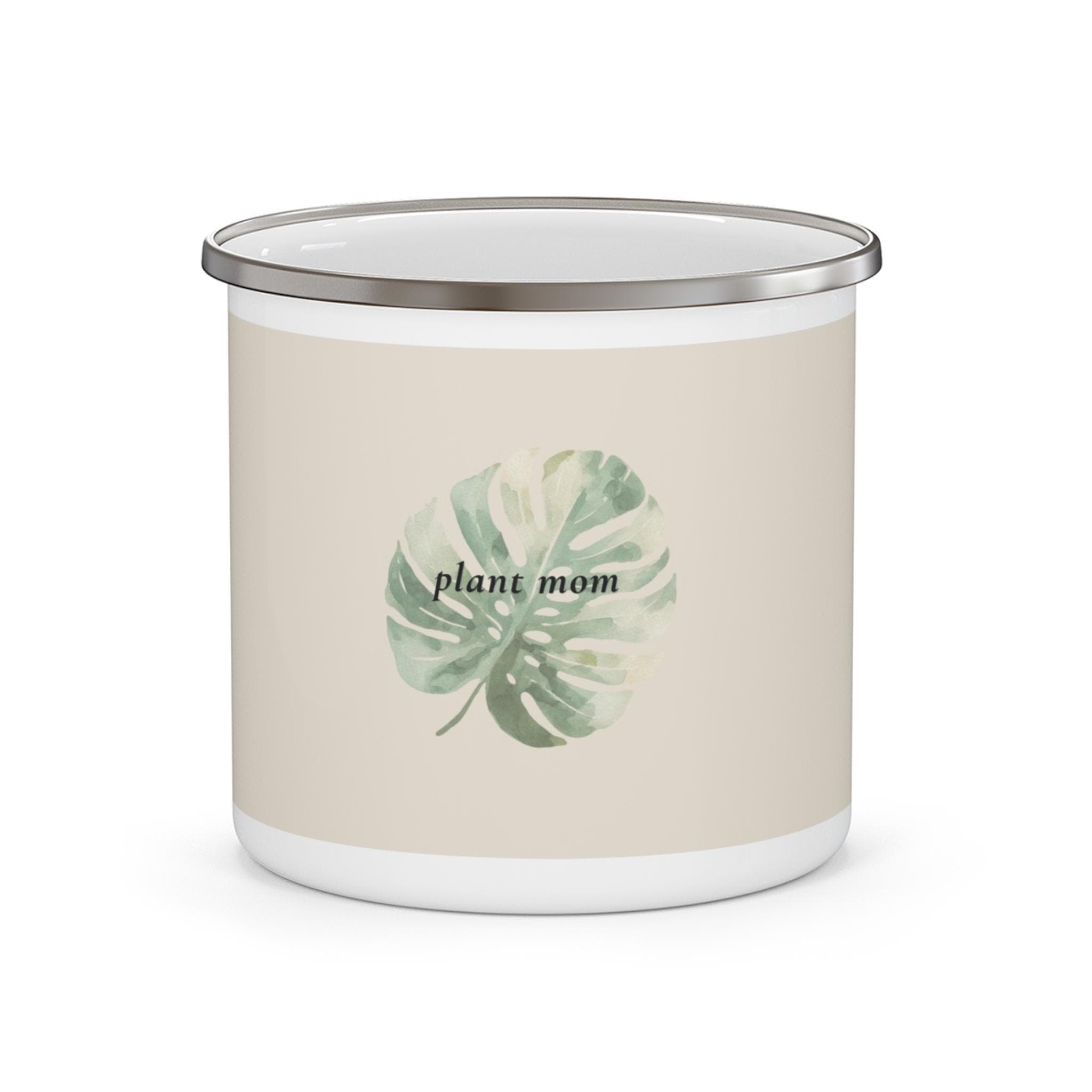Monstera Leaf Plant Mom Enamel Camping Mug — image 1 of 5